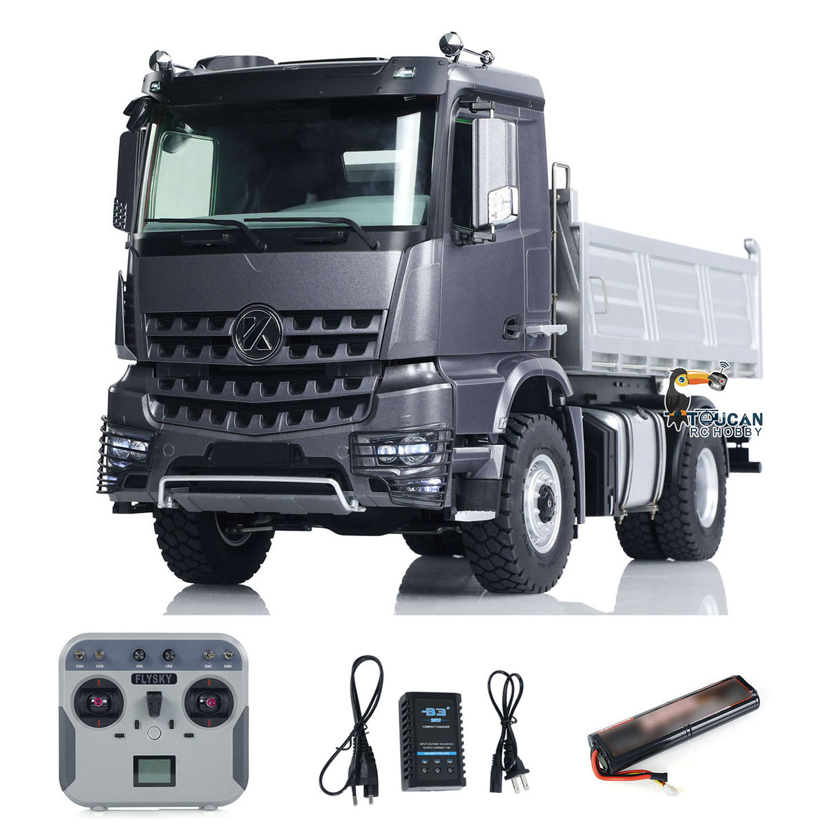 KABO 5701 Plastic Metal 1/14 4x4 Dump Truck with Screw Lifting Mechanism and 2-Speed Gearbox including ESC Sound Light All-in-One Board and Charger