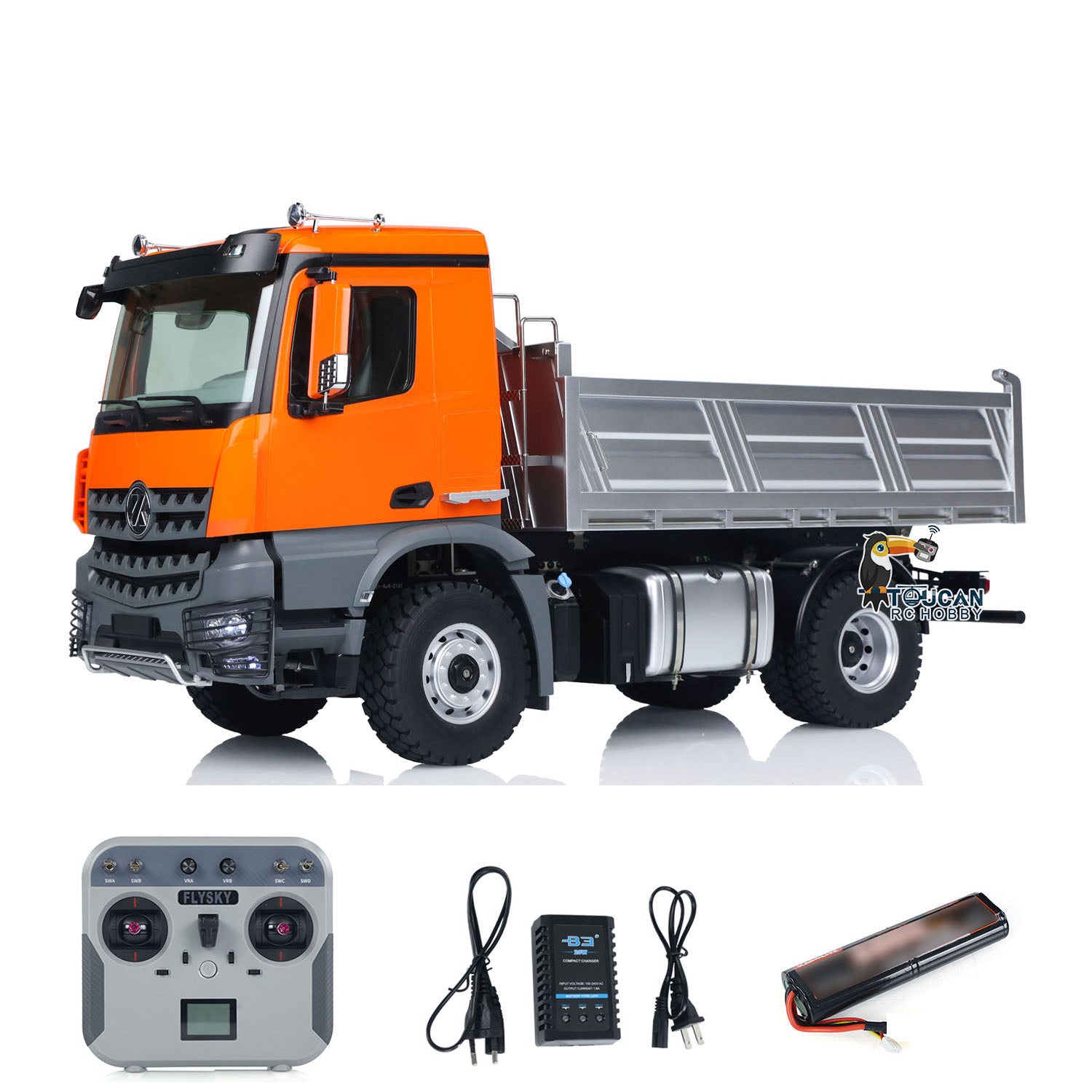 KABO 5701 Plastic Metal 1/14 Dump Truck with 2-Speed Transmission and Lead Screw Dump System featuring Integrated Sound Light Module and Remote Controller Battery Included