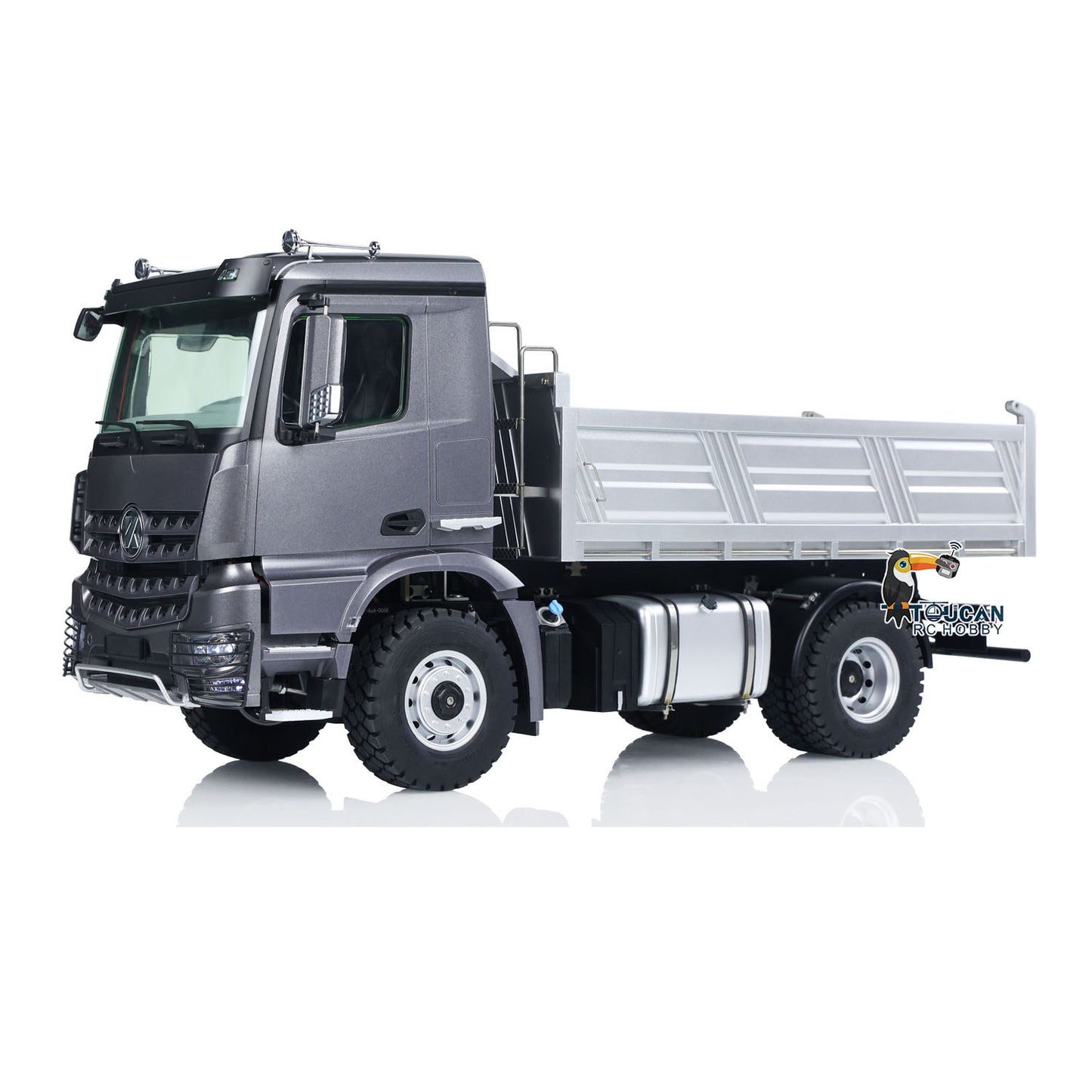KABO 5701 Plastic Metal 1/14 Dump Truck with 4x4 Axle System and Lead Screw Dump Bed Lifting featuring Sound System Light Kit Battery and 2.4G Radio