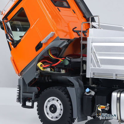 KABO 5701 Plastic Metal 1/14 Dump Truck with 4x4 Axle System and Lead Screw Dump Bed Lifting featuring Sound System Light Kit Battery and 2.4G Radio