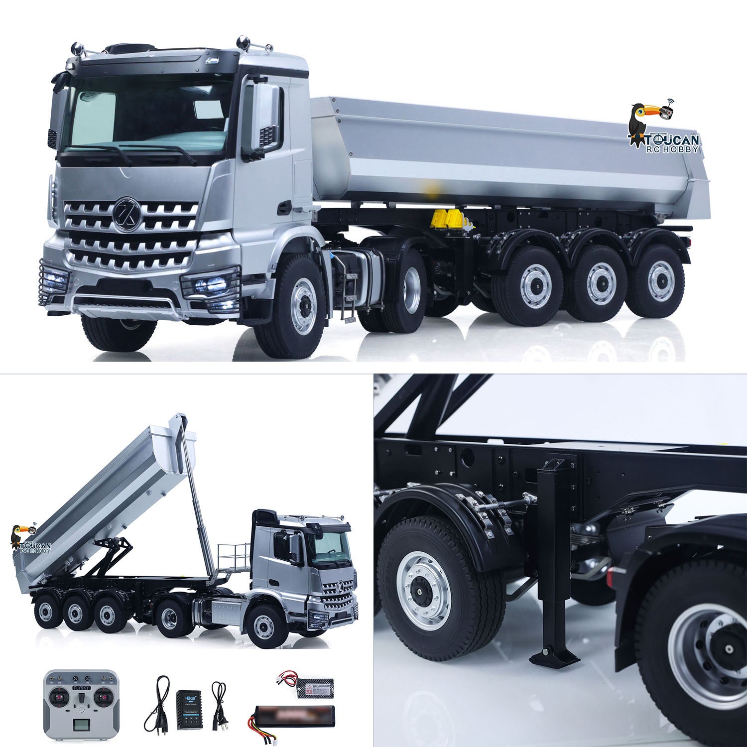 KABO 5801 Metal Plastic 1/14 Tractor Truck with Electric Lifting Dump Trailer and 2-Speed Transmission featuring Sound Light System and 2.4G Radio Battery Included