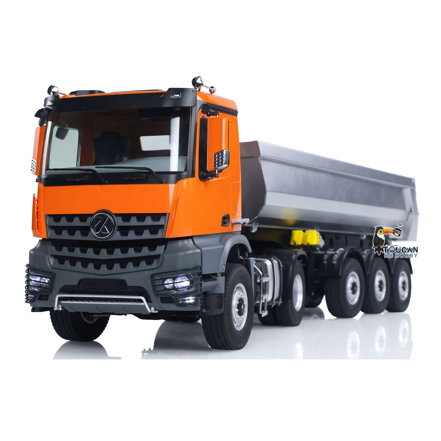 KABO 5801 Metal Plastic 1/14 Tractor Truck 4x4 with 3-Axle Screw Drive Dump Trailer including Lights Sound Radio Battery Charger without Diff Lock