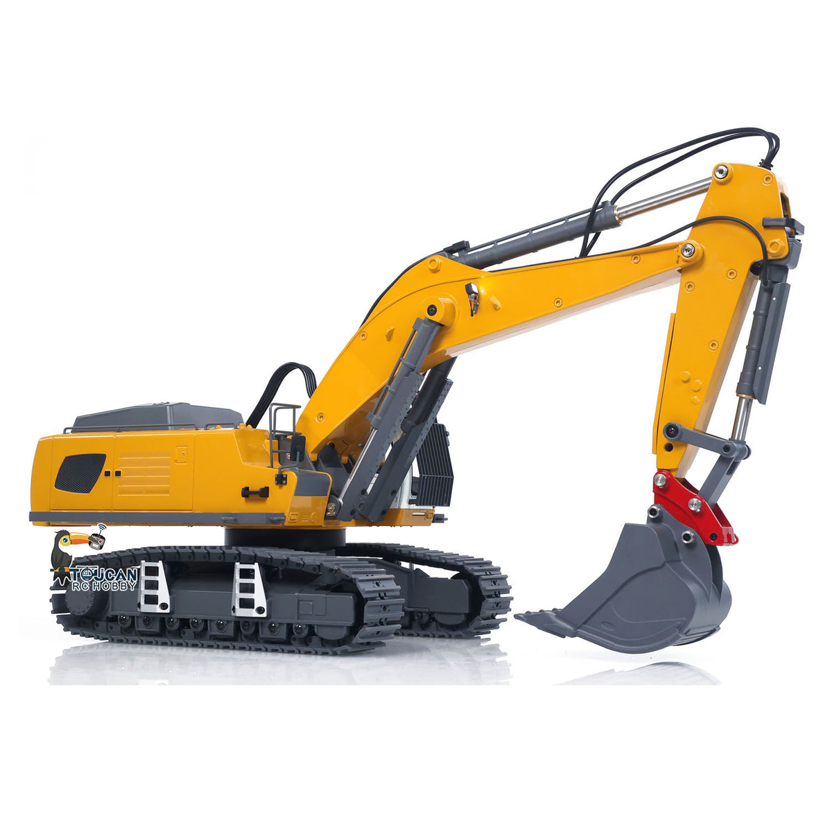 KABO 5901 Metal Plastic 1/18 Excavator with Electric Lifting System and Planetary Gearbox Drive featuring 3 Attachments and Flysky Transmitter with Battery