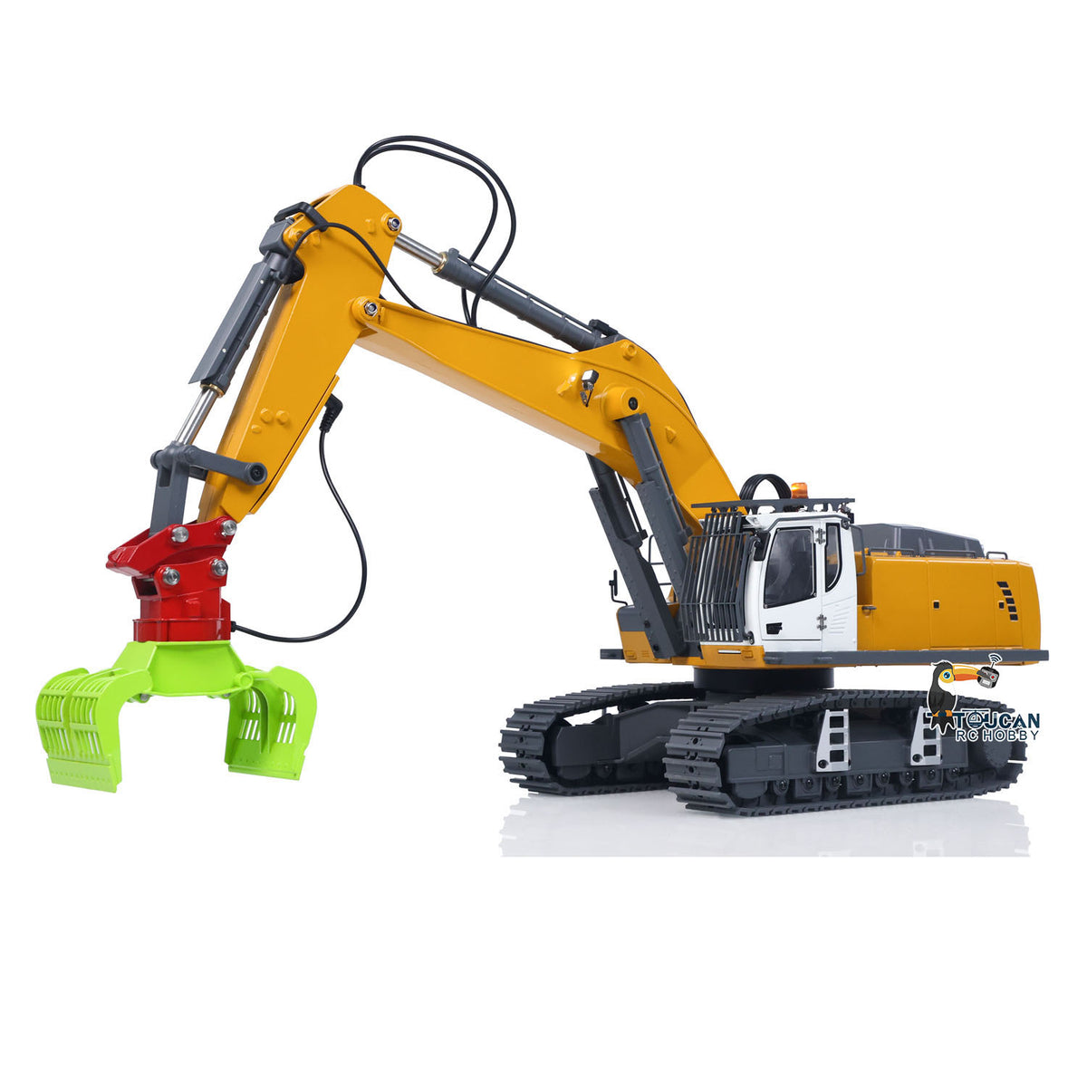 KABO 5901 Metal Plastic 1/18 Excavator with Electric Lifting System and Planetary Gearbox Drive featuring 3 Attachments and Flysky Transmitter with Battery