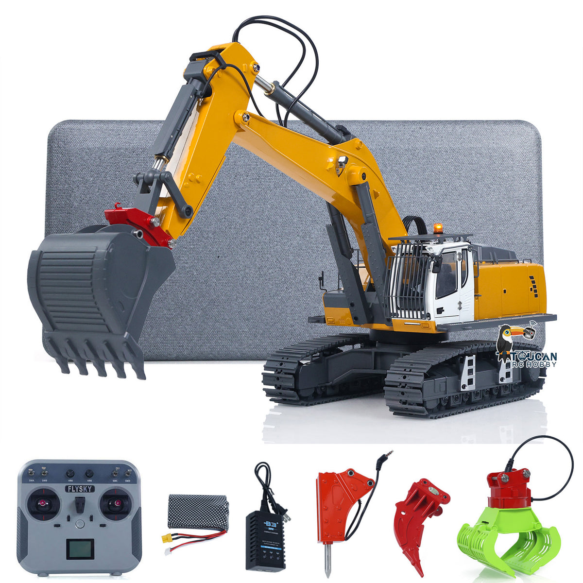 1/18 RC Excavator Kabolite 5901-100S Electric Lifting Yellow Painted Front View