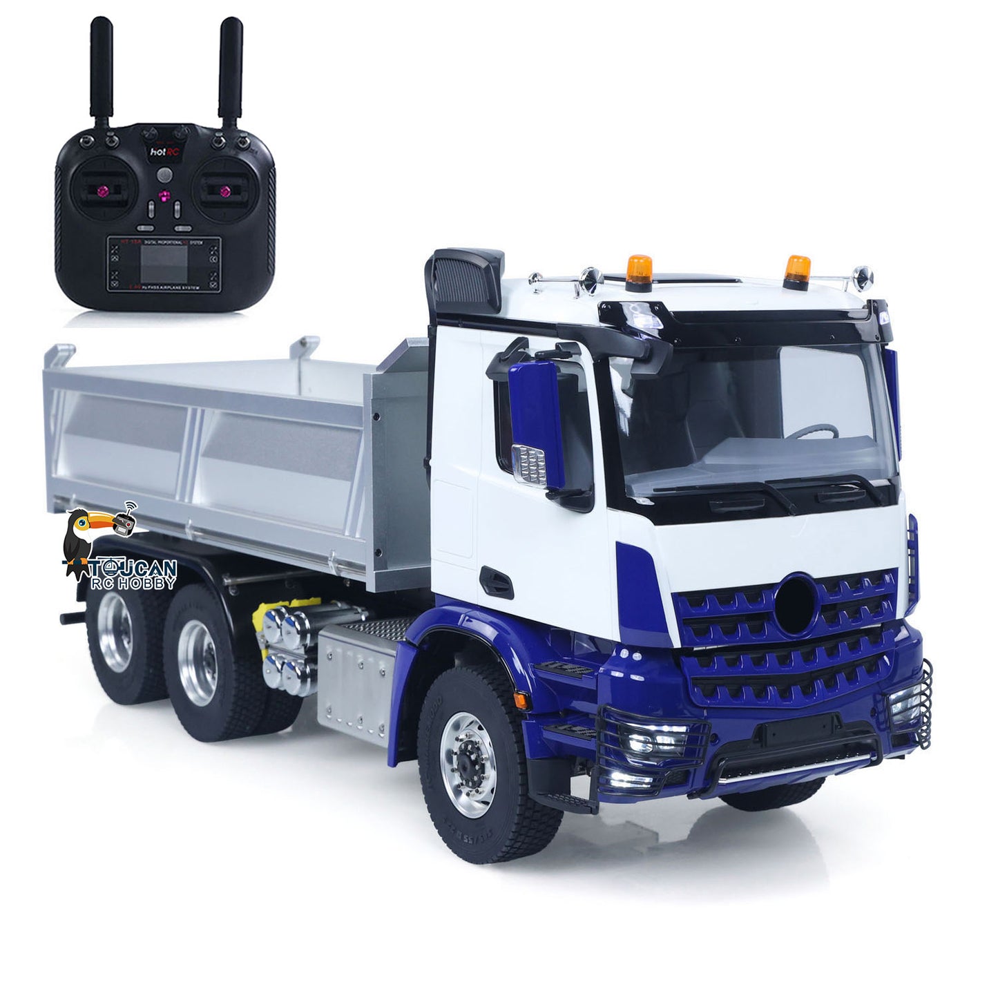 MD 6X6 Dumper Metal 1/14 Full Metal Chassis Hydraulic Tipper with 6x6 Drive System and 2-Speed Transmission Yellow Cab Silver Bucket PNP No Battery