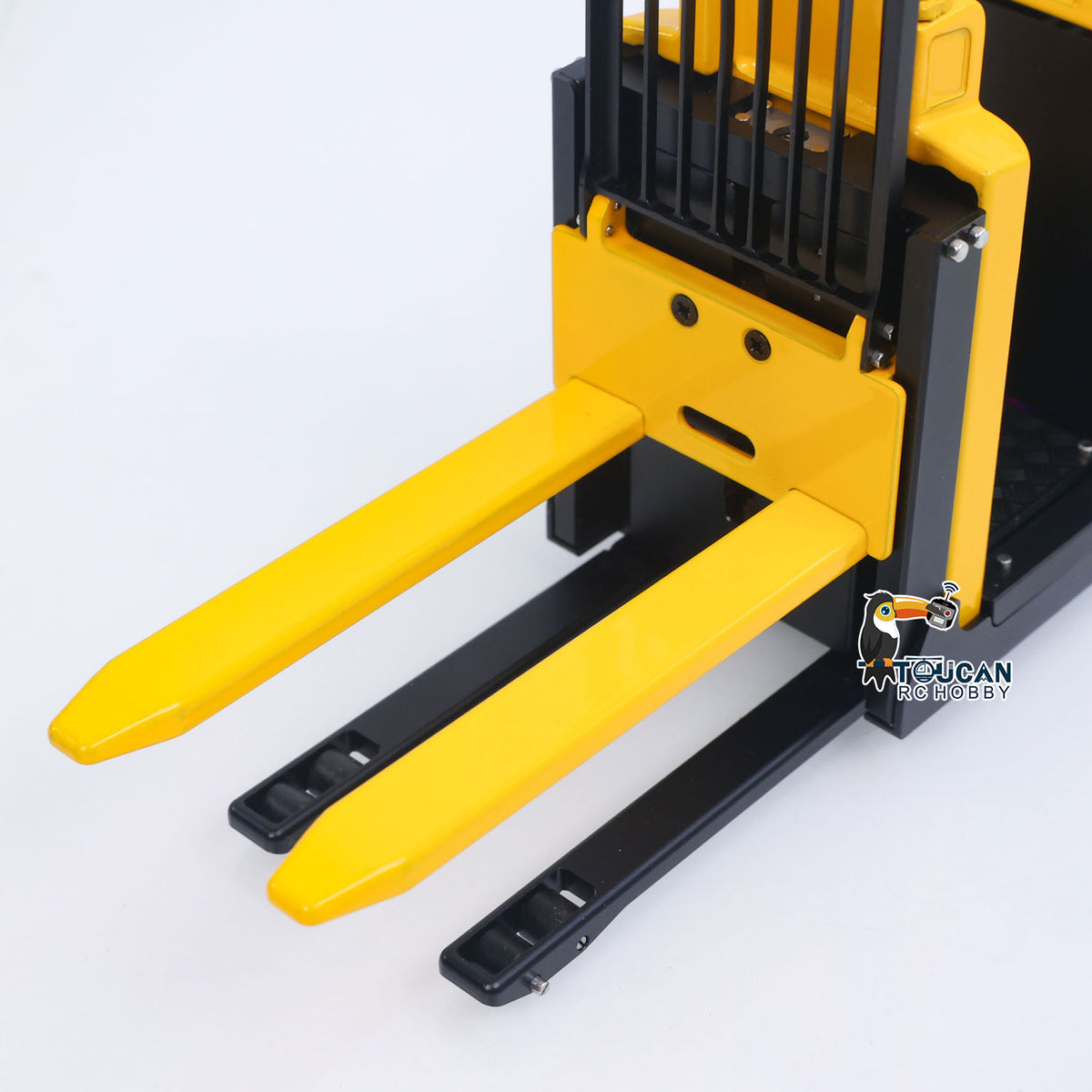 MO55 fully assembled forklift front left view shown with I6S transmitter