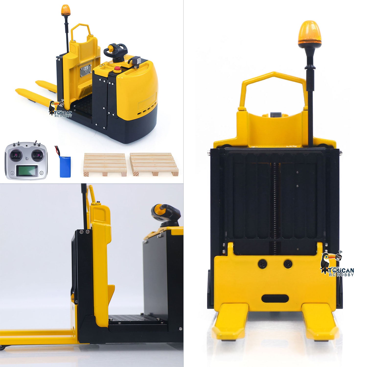  1/14 MO55 electric forklift forks lifting action controlled by servo yellow-black paint