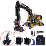 MTM EC380 Metal 1/14 Excavator Hydraulic Wheeled with 3-Piece Boom and 8CH Directional Valve plus Blue Hydraulic Clamp and Ripper Sound Module Charger No Lights