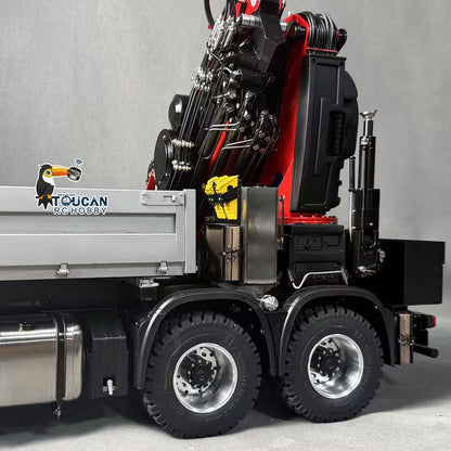 TOUCAN RC HOBBY 1/14 Metal RC Hydraulic Crane Truck 8X8 Remote Control Lorry Extension Jib Electric Winch Removable Cargo Bed 3 Speed Diff Lock