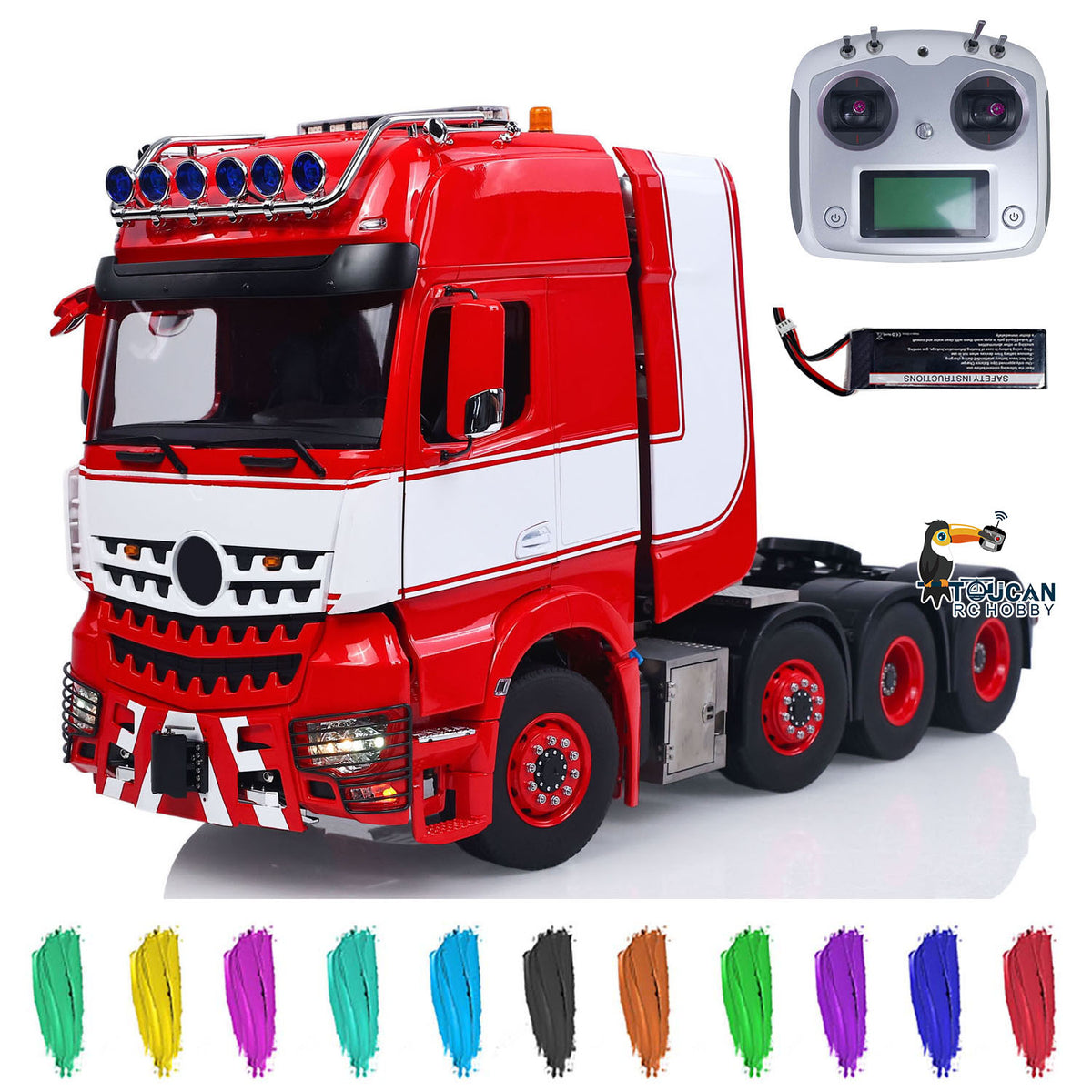 1/14 scale RC tractor truck 8x8 heavy metal chassis assembled red white 