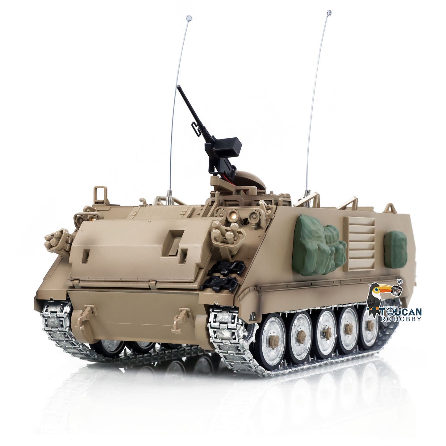 1/16 RC APC TD-M2412 rear view showing smoke unit exhaust outlet and USB charging port