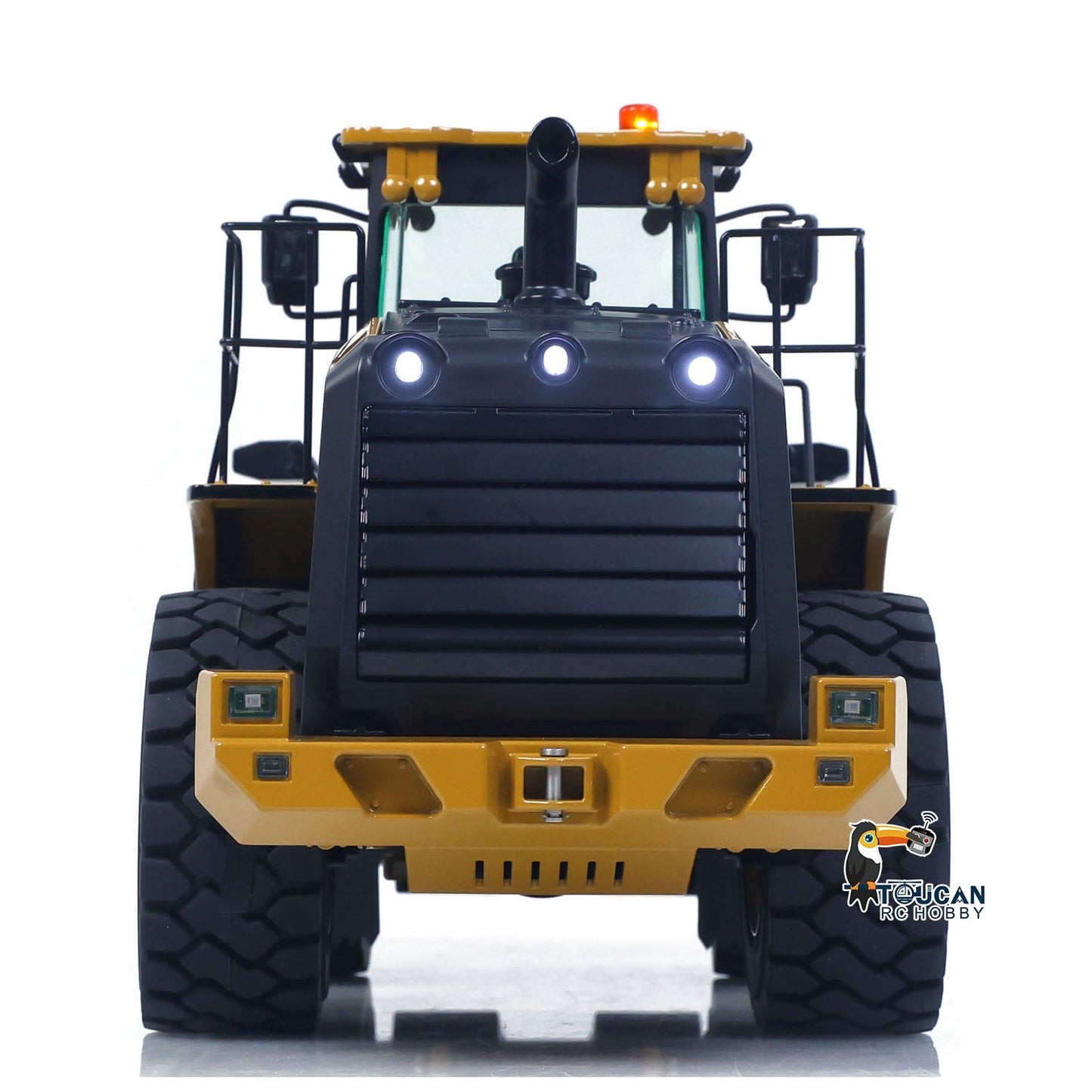 1/16 RC Loader K966 Metal right side profile showing hydraulic cylinder and exhaust