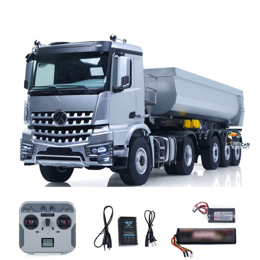 1/14 RC Tractor Truck 4x4 with 3 Axle Dump Trailer Grey 5801 Front Three Quarter View
