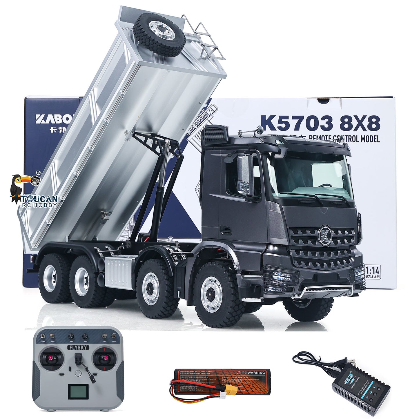 1/14 RC semi-metal 8x8 dump truck grey front view