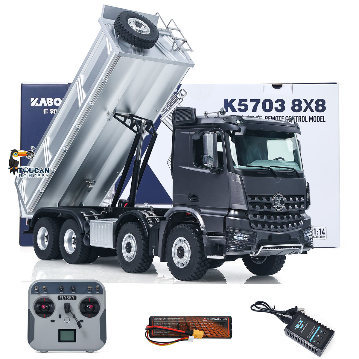 1/14 RC semi-metal 8x8 dump truck grey front view