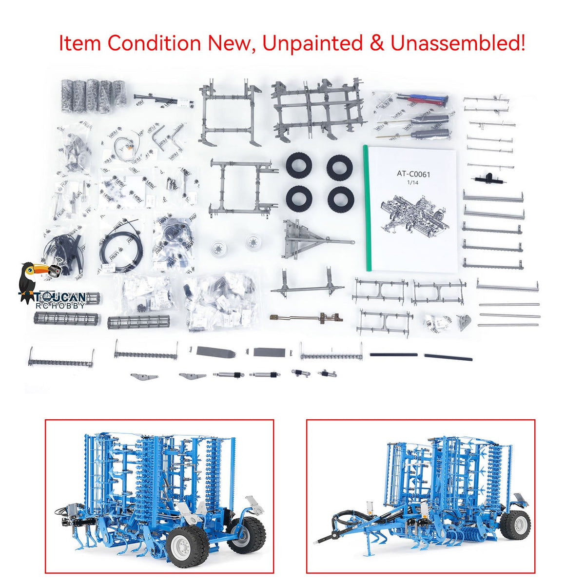 LESU Metal 4x4 1/14 RC Hydraulic Tractor Truck AOUE 1050 K500 Seedbed Pre-sowing Soil Preparation Planter Plough