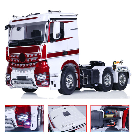 1/14 RC Tractor Truck 6x4 Low Roof Pre-painted Wine Red with White Fenders Front View