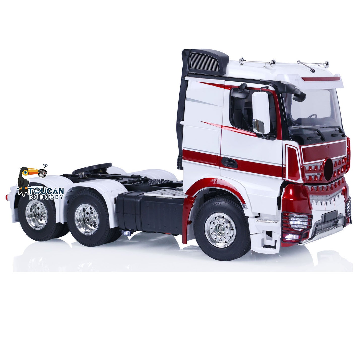 1/14 RC Tractor Truck 6x4 Low Roof Pre-painted Wine Red Left Side White Fenders