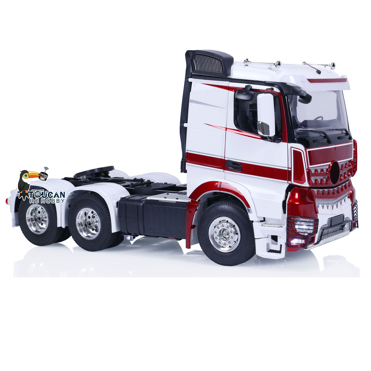 1/14 RC Tractor Truck 6x4 Low Roof Pre-painted Wine Red Left Side White Fenders