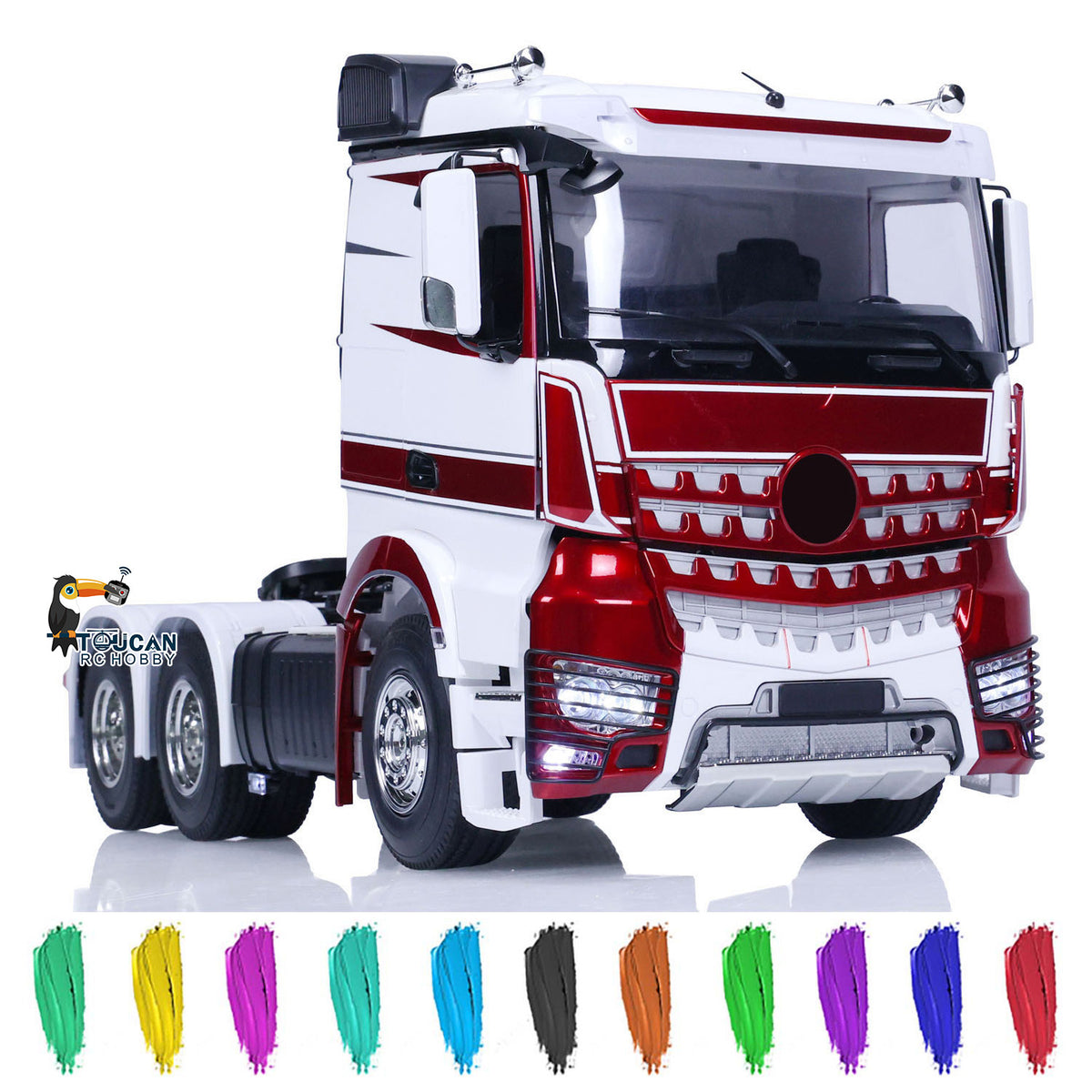 1/14 RC Tractor Truck 6x4 Low Roof Pre-painted Wine Red Rear View with Openable Doors