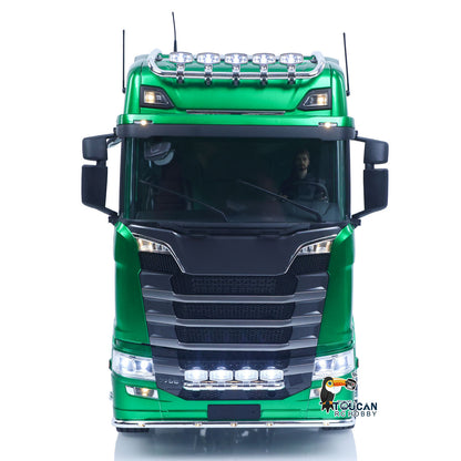 1/14 RC Tractor Truck Green 6x6 Front View with LED Light and Sound System