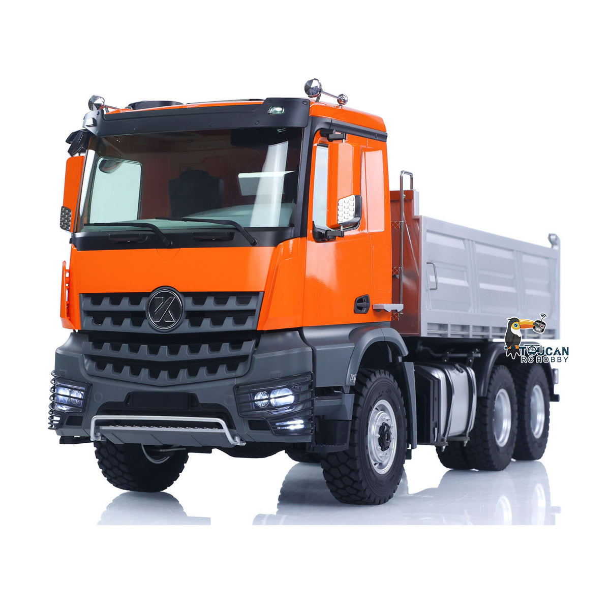 1/14 RC Tipper 5702 Orange Side Profile with 6x6 Axles and Plastic Cabin