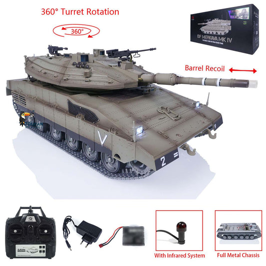 Henglong 1/16 TK7.1 IDF Merkava MK IV 3958 RTR RC Tank with 360 Degrees Turret IR Metal Chassis Tracks Sprockets Idlers road Wheels Steel Gearbox