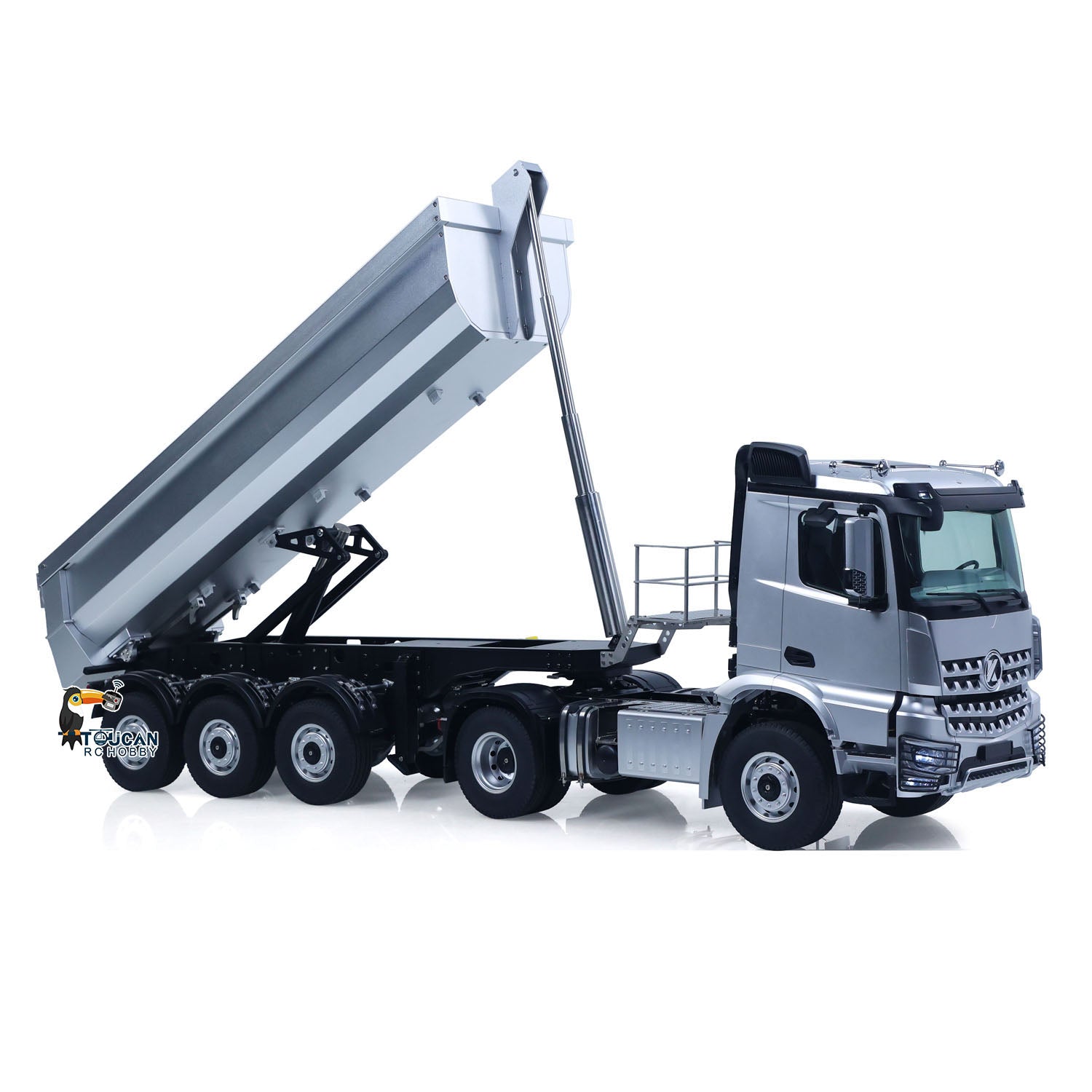 1/14 Scale RC Tractor Truck 5801 Grey Side Profile with Coupled Dump Trailer