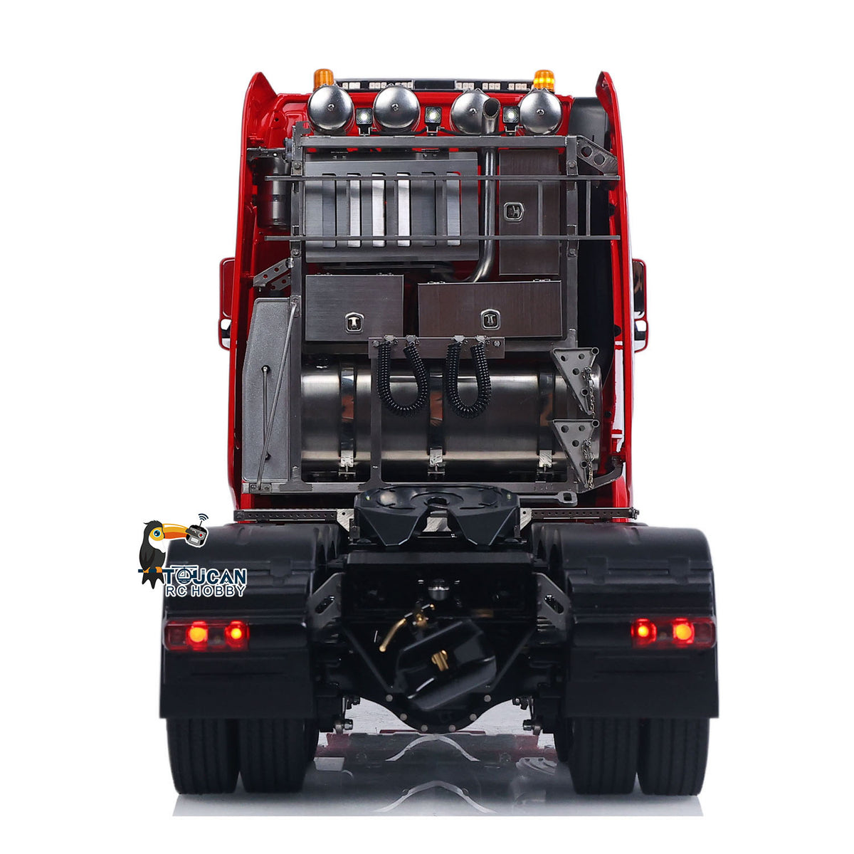 Detailed view of 1/14 8x8 metal chassis for RC tractor truck three speed gearbox 