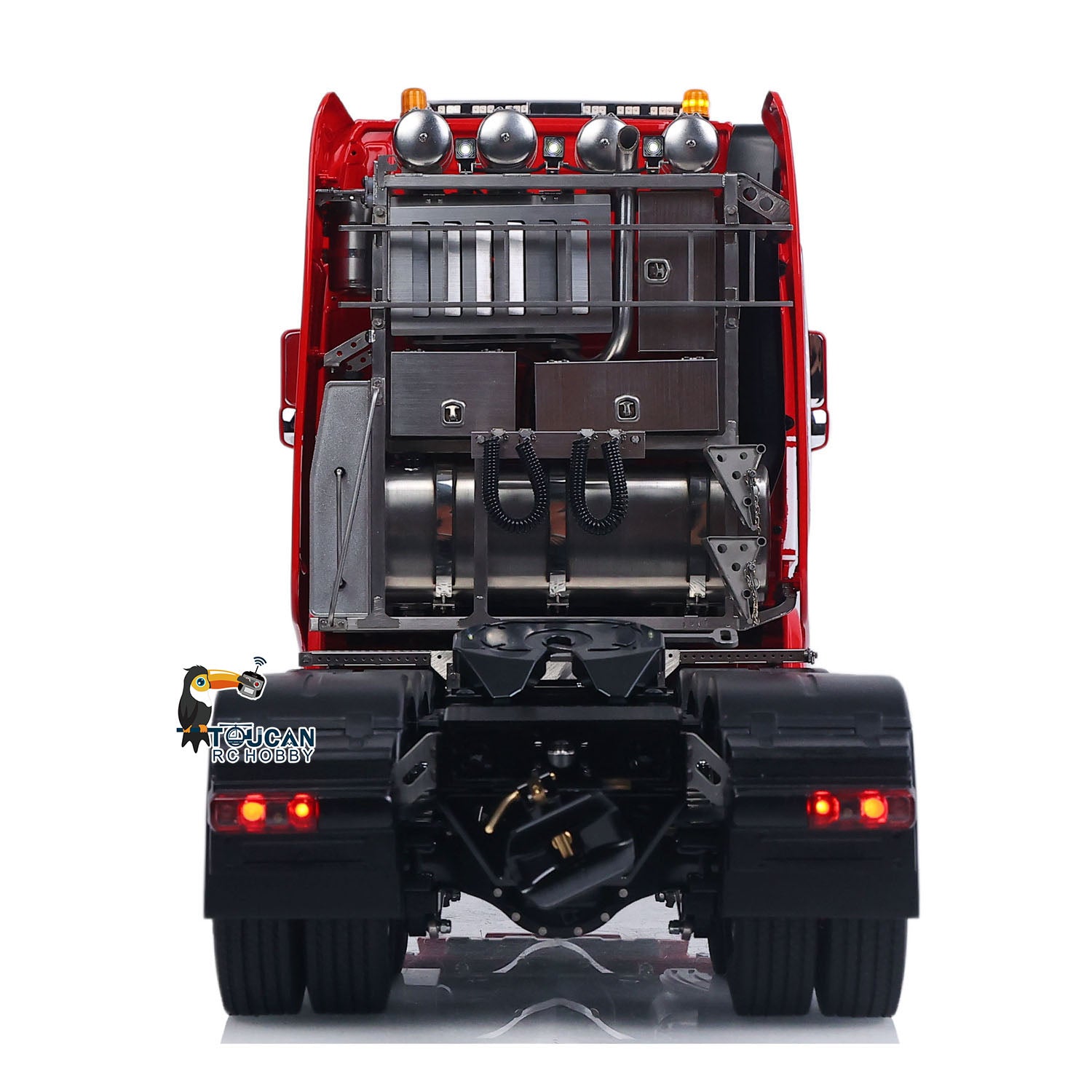 Detailed view of 1/14 8x8 metal chassis for RC tractor truck three speed gearbox 
