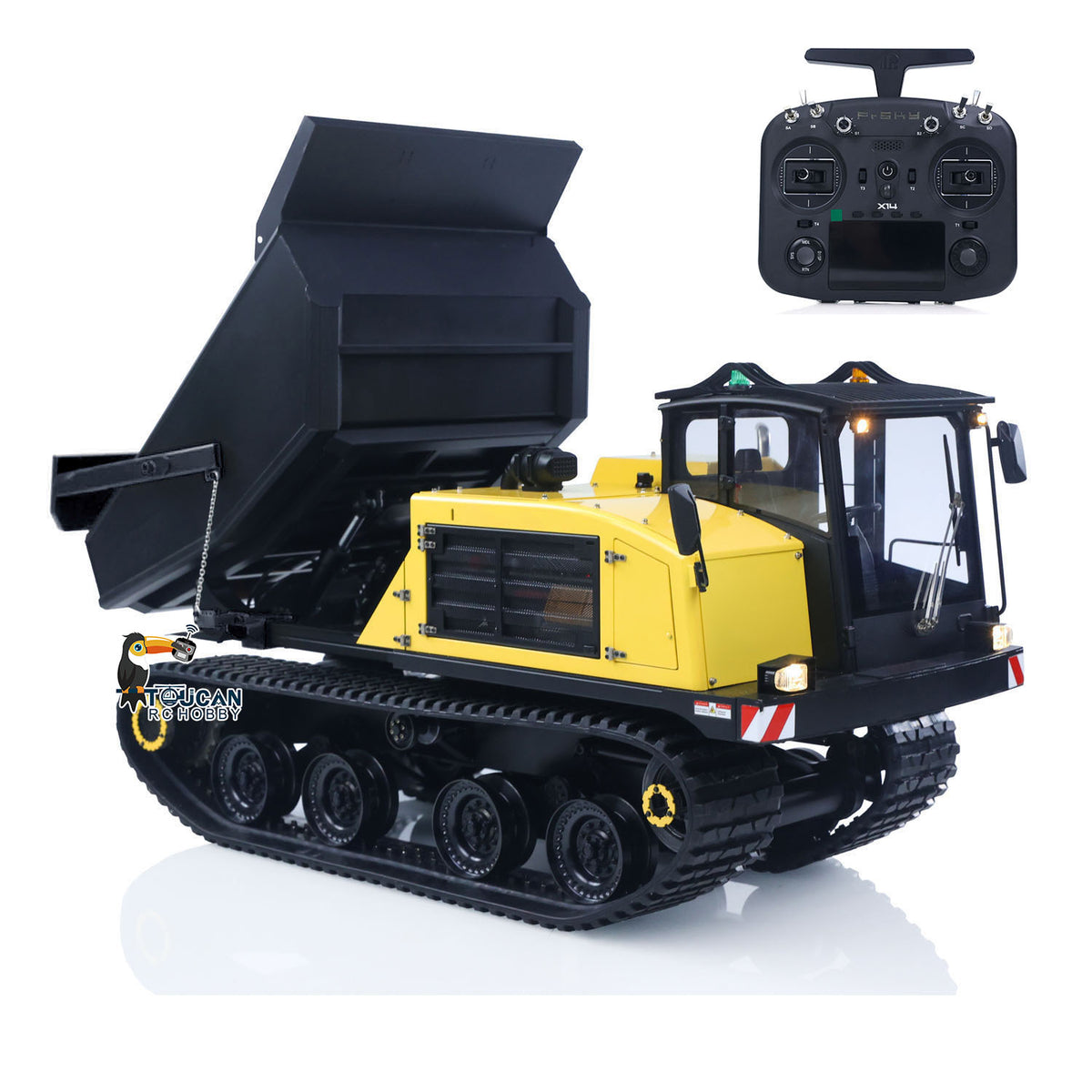 FROG T14R Metal 1/14 Dump Truck Rubber Tracked Hydraulic Tipper with 16CH Radio and 2-Speed Wiper including Lights Sound and Battery Charger