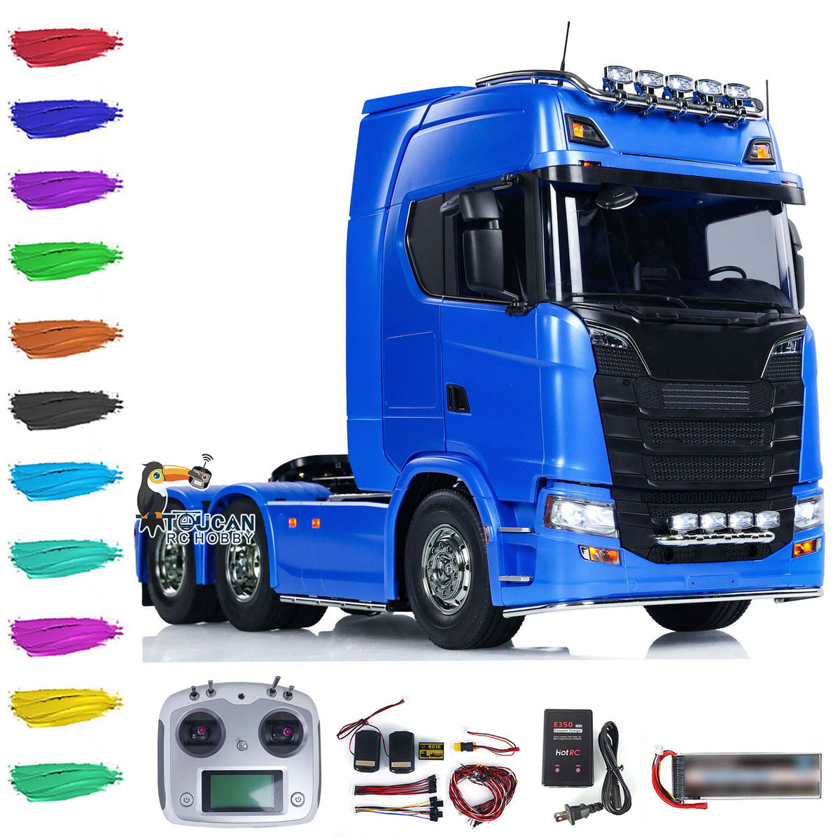  1/14 RC Tractor Truck Tamiya 770S 56368 Metal Blue Painted Front View