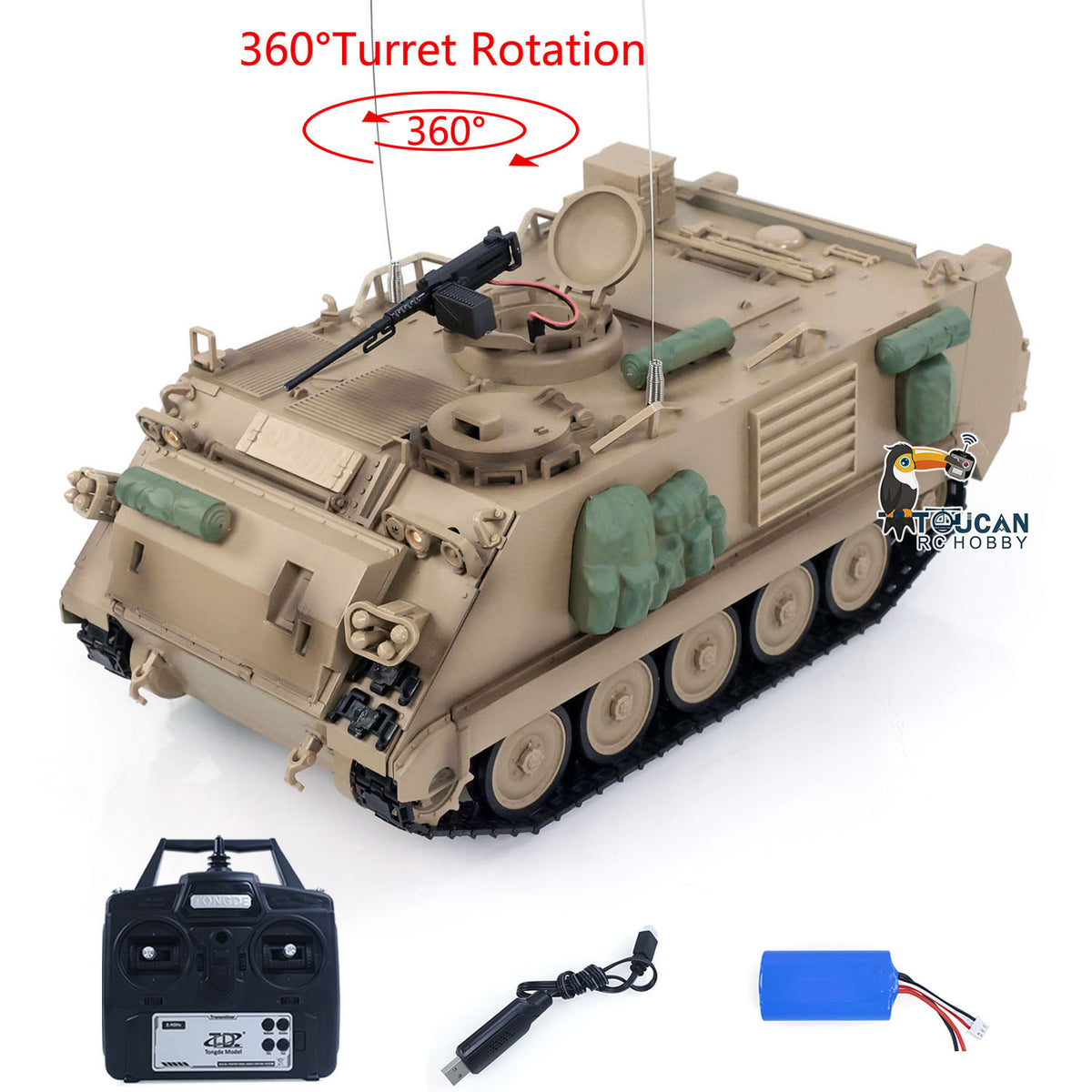 1/16 RC Armored Personnel Carrier TD Desert Yellow Painted Plastic Body Front View