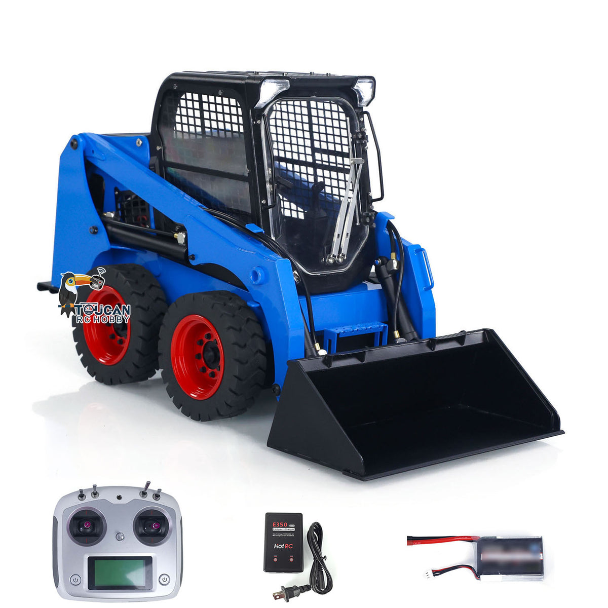 SM450 Metal 1/14 Loader Hydraulic Skid Steer with I6S Transmitter and 3S Battery Charger including ESC Servo Motor and Light Kit