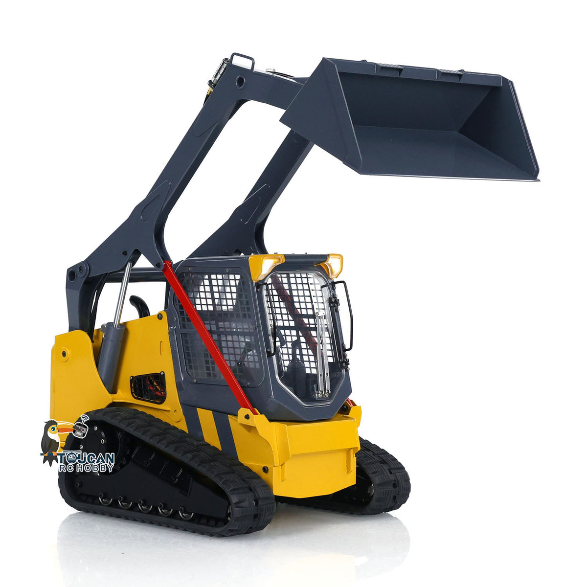  1/14 TH-X SM770 RC Hydraulic Loader Metal Chassis And Rubber Tracks Underneath Close Up