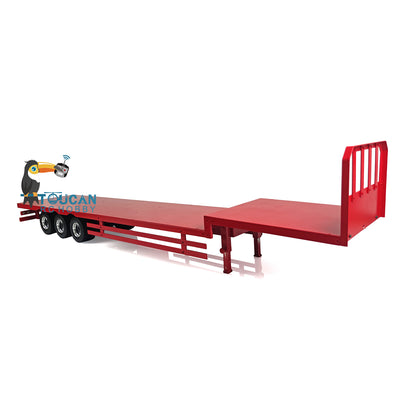  1/12 RC articulated flatbed trailer aluminum alloy tri-axle painted yellow front view with legs WHL-3AxleTrailer
