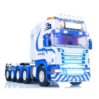 1/14 RC Tractor Truck 10x10 Metal Chassis Unitru-04 High-Roof Blue White Rear View