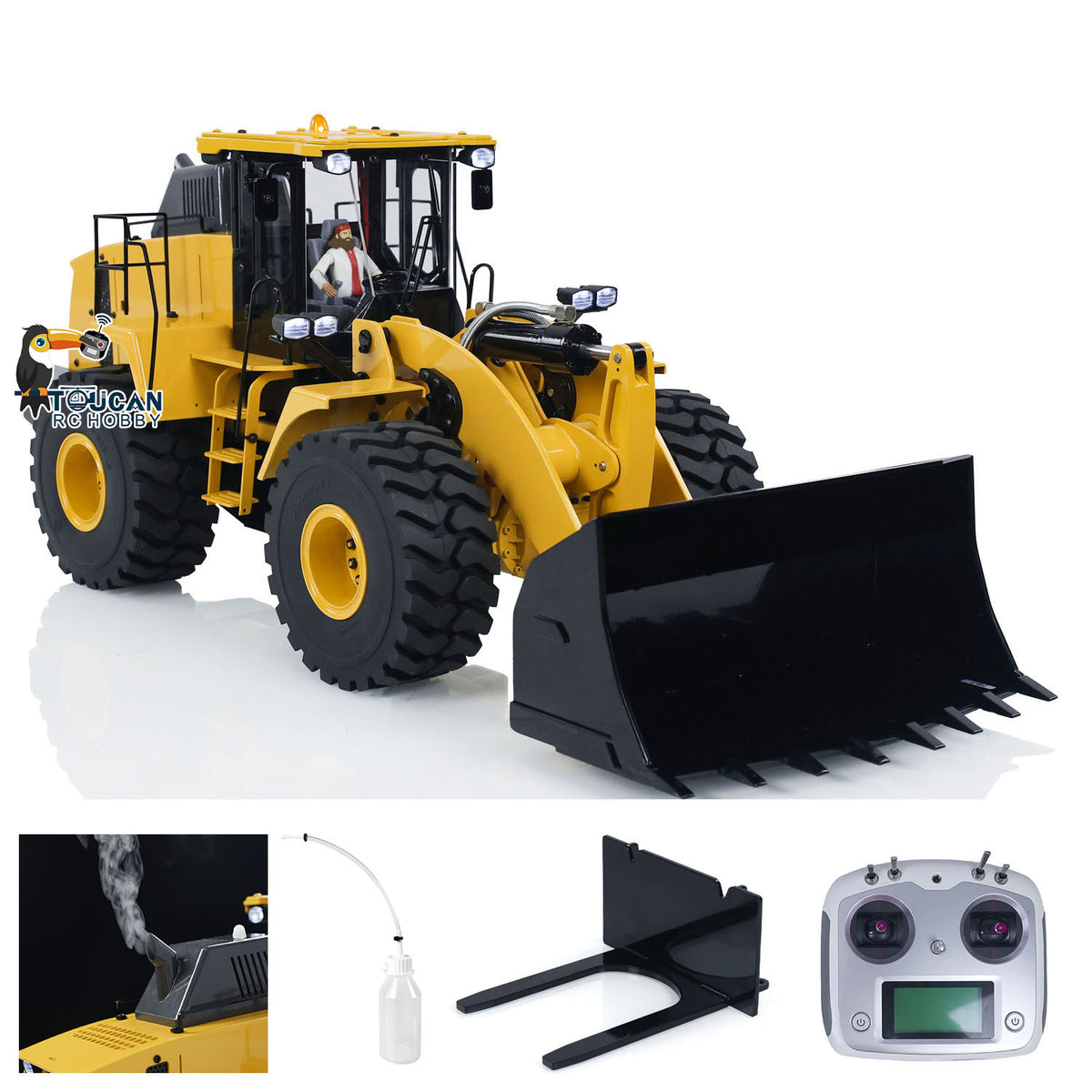 1/14 XDRC 470 RC Loader with Smoke Unit FlySky I6S Remote Side Profile