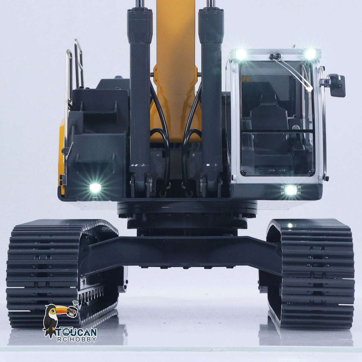 XDRC 945 Metal 1/14 Excavator Hydraulic Construction Vehicle with Lights, Rotating Beacon, and Finished Paint