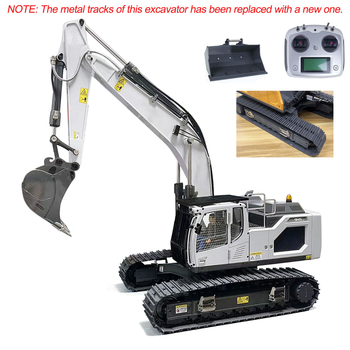 XDRC 945 Metal 1/14 Excavator Hydraulic Construction Vehicle with Lights, Rotating Beacon, and Finished Paint