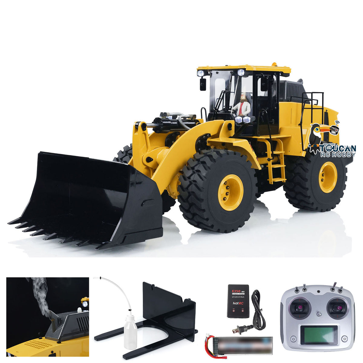 1/14 RC Hydraulic Wheel Loader XDRC Full Metal Yellow Painted RTR Front View