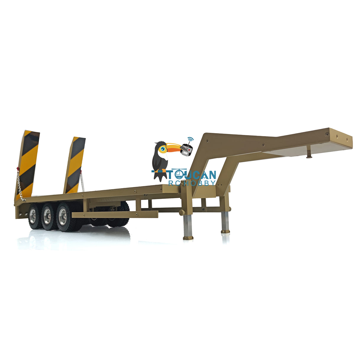 Assembled 1/12 scale yellow aluminum trailer three axle with manual support legs and tail lamp