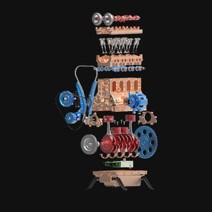 Metallmotor-Modellbausatz TECHING Inline-4-Zylinder-Maschinenmontagespielzeug mit Batterie Mechanisches Kunstdekorationsteil