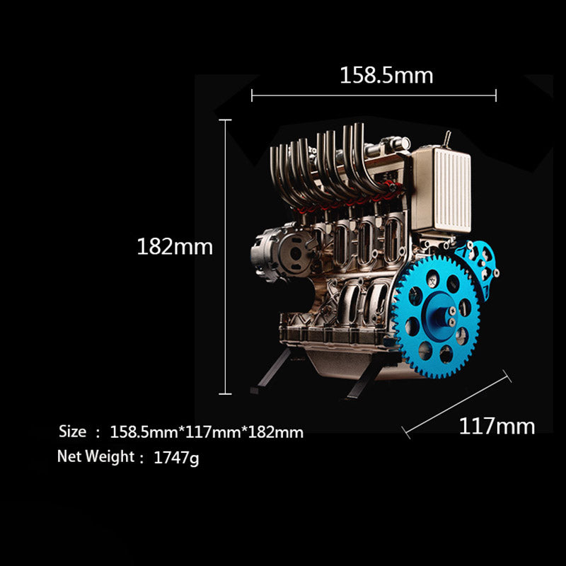 Metallmotor-Modellbausatz TECHING Inline-4-Zylinder-Maschinenmontagespielzeug mit Batterie Mechanisches Kunstdekorationsteil
