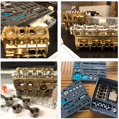 Metallmotor-Modellbausatz TECHING Inline-4-Zylinder-Maschinenmontagespielzeug mit Batterie Mechanisches Kunstdekorationsteil