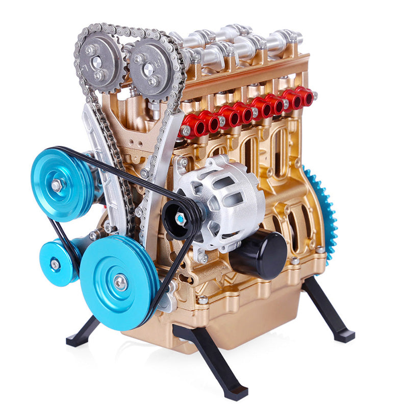 Metallmotor-Modellbausatz TECHING Inline-4-Zylinder-Maschinenmontagespielzeug mit Batterie Mechanisches Kunstdekorationsteil