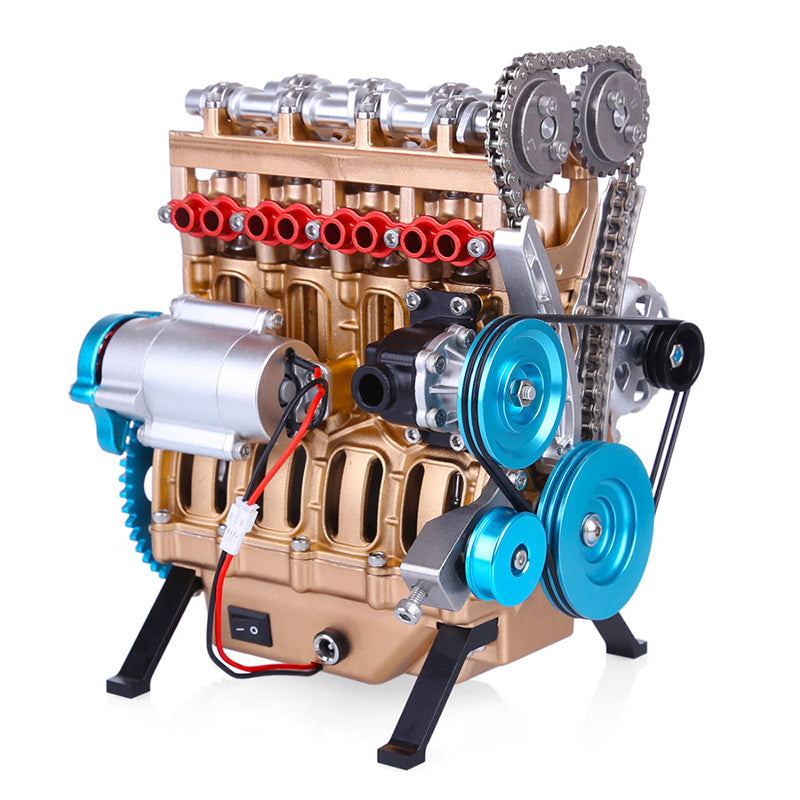 Metallmotor-Modellbausatz TECHING Inline-4-Zylinder-Maschinenmontagespielzeug mit Batterie Mechanisches Kunstdekorationsteil