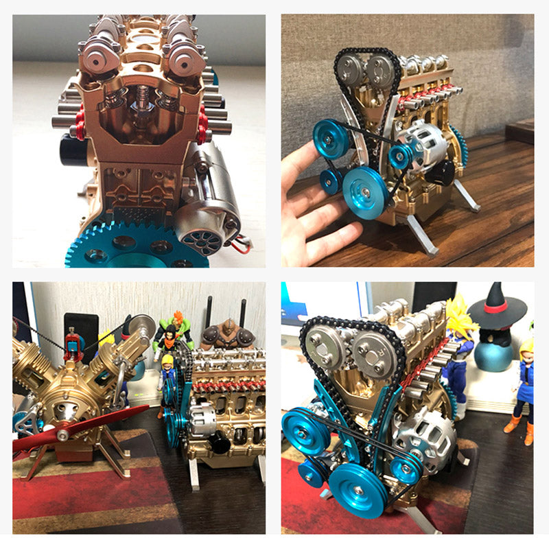 Metallmotor-Modellbausatz TECHING Inline-4-Zylinder-Maschinenmontagespielzeug mit Batterie Mechanisches Kunstdekorationsteil