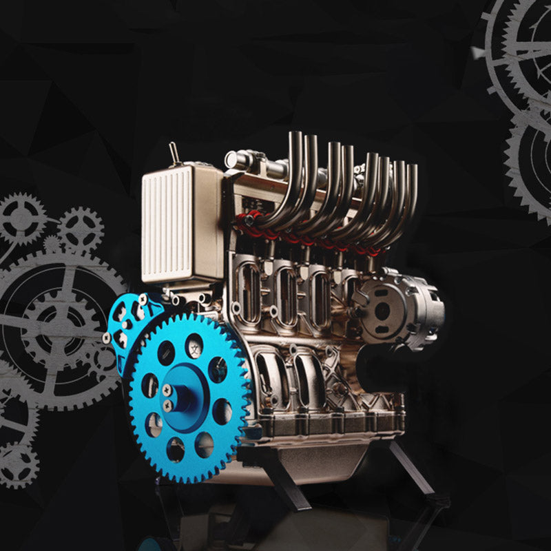 Metallmotor-Modellbausatz TECHING Inline-4-Zylinder-Maschinenmontagespielzeug mit Batterie Mechanisches Kunstdekorationsteil